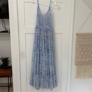 Anthropologie Light Blue and White Patterned Maxi Dress